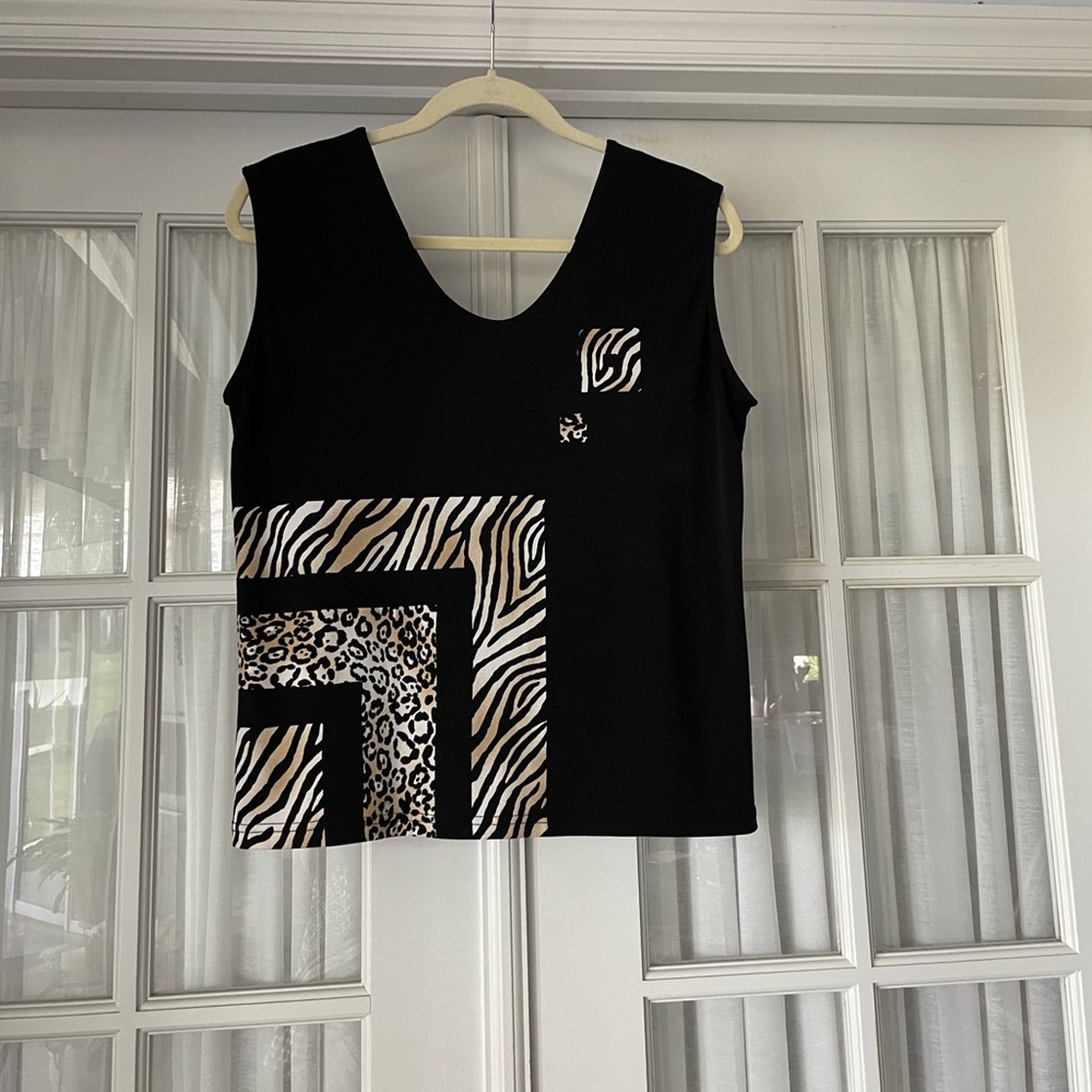 Valentina Sparkle Knit Wide Strap Tank with Geometric Animal Print, Size L